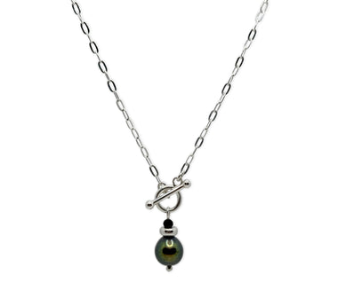 925 Silber Kette mit schwarzer Süsserwasserperle und Turmalinstein