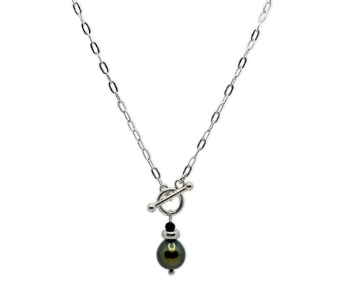 925 Silber Kette mit schwarzer Süsserwasserperle und Turmalinstein