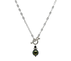 925 Silber Kette mit schwarzer Süsserwasserperle und Turmalinstein