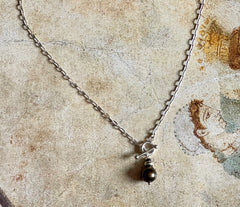 925 Silber Kette mit schwarzer Süsserwasserperle und Turmalinstein