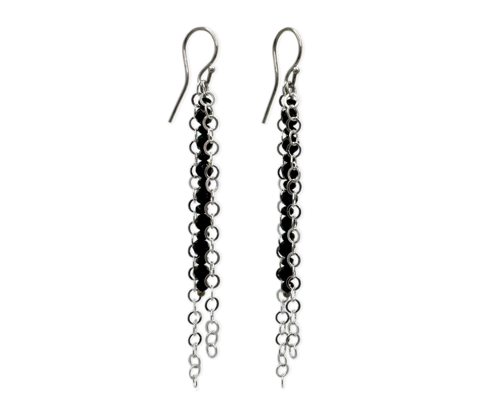 Lange 925 Silber Ohrhaken mit schwarzem facettierten Turmalin