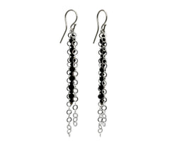 Lange 925 Silber Ohrhaken mit schwarzem facettierten Turmalin