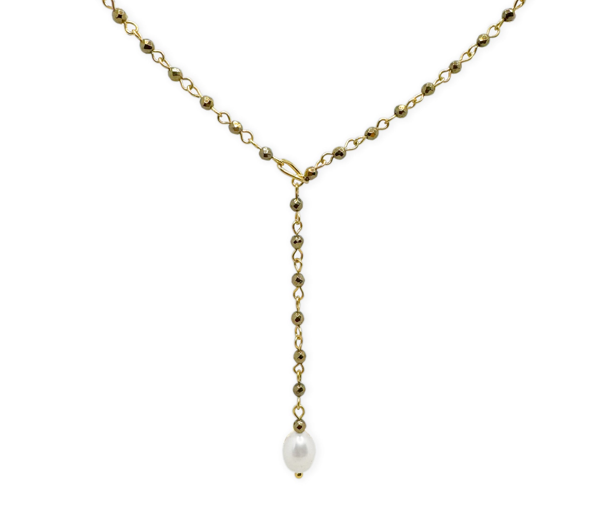 925 Silber Y-Kette mit Hämatit und einer Süßwasserperle