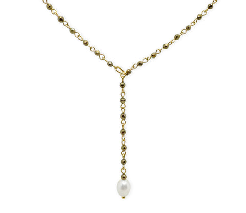 925 Silber Y-Kette mit Hämatit und einer Süßwasserperle