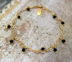 Vergoldetes 925 Silber Armband mit schwarzen Onyx