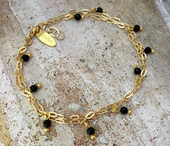 Vergoldetes 925 Silber Armband mit schwarzen Onyx