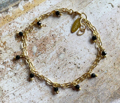 Vergoldetes 925 Silber Armband mit schwarzen Onyx