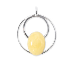 Runder 925 Silber Anhänger mit gelbem Bernstein
