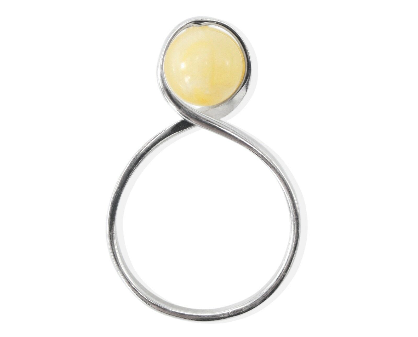 Umwickelter 925 Silber gelber Bernsteinkugel Ring