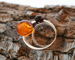 925 Silber Collier mit Sonnensystem-Bernsteinanhänger in Kirsch- und Cognacfarbe