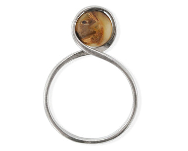 Umwickelter 925 Silber brauntöniger Bernsteinkugel Ring