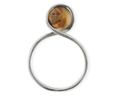 Umwickelter 925 Silber brauntöniger Bernsteinkugel Ring