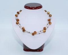 Zweireihige Rohbernstein Kette Collier aus Edelstahl