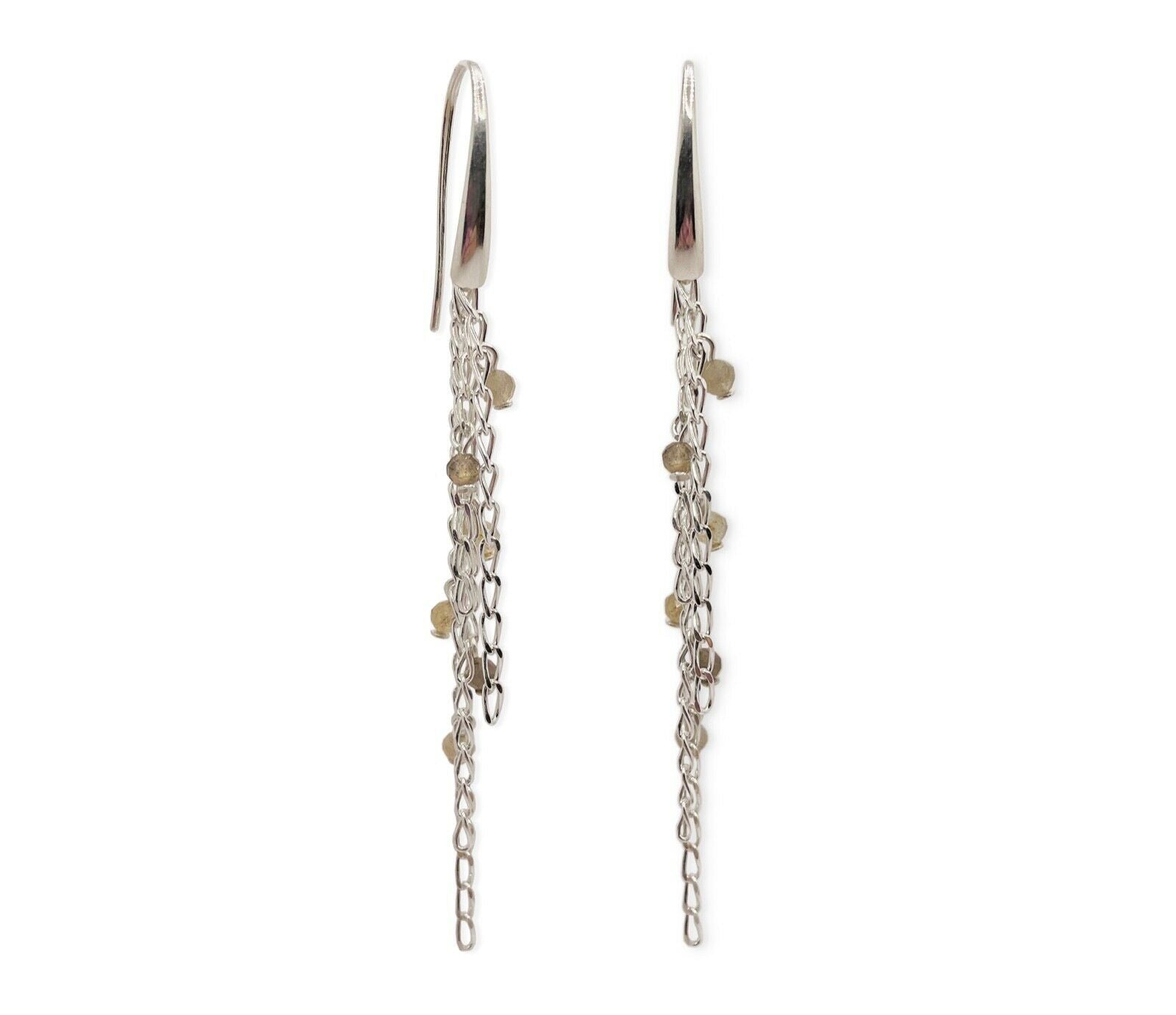 Lange Ohrhänger mit 925 Silber Ketten und facettiertem Labradorit