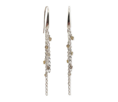 Lange Ohrhänger mit 925 Silber Ketten und facettiertem Labradorit