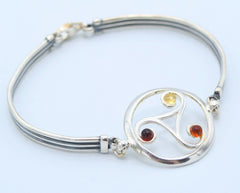 925 Silber Armreif mit keltischem Knoten und runden Bernsteinen