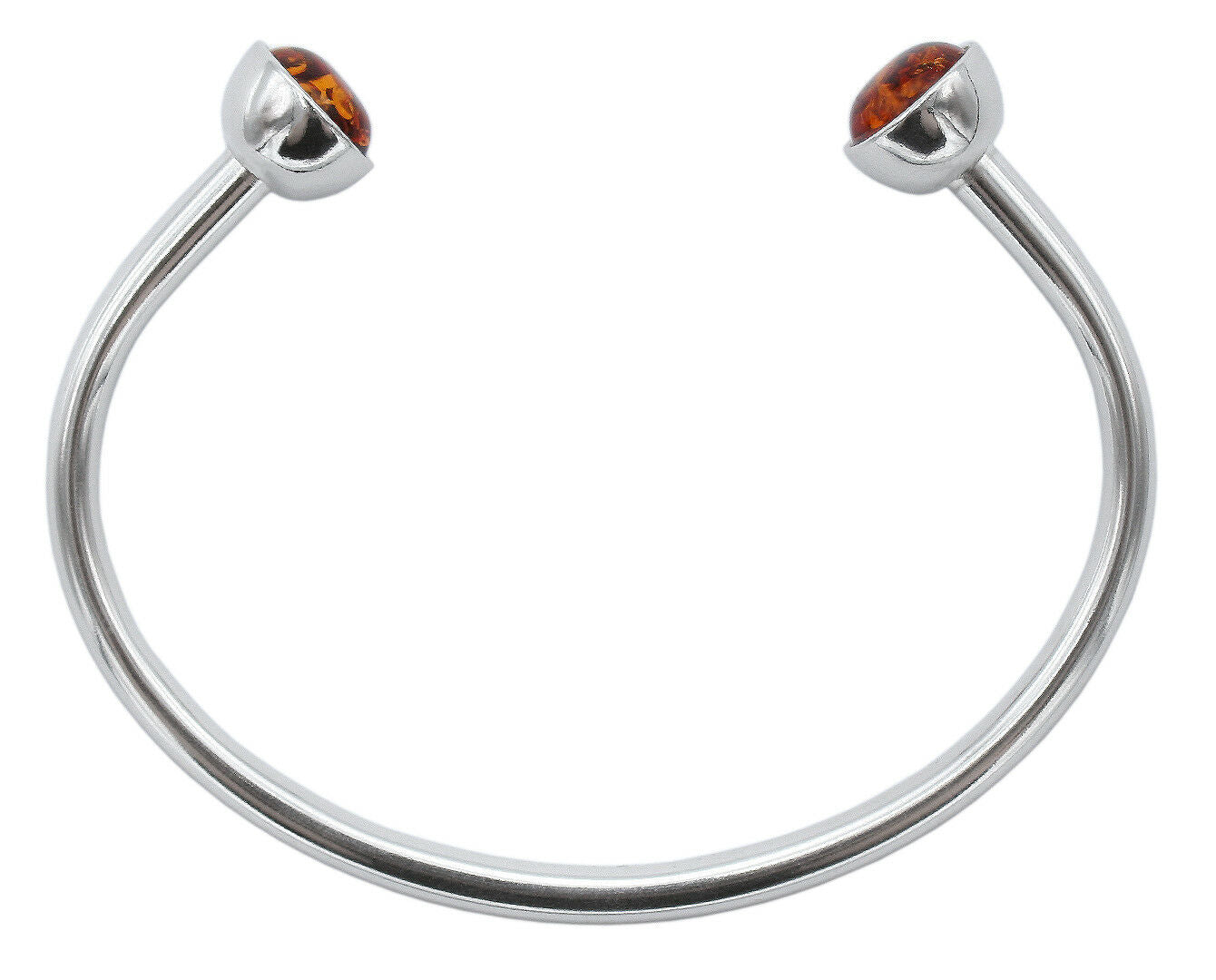 925 Silber Armreif mit zwei Bernsteinen in Cognacfarbe