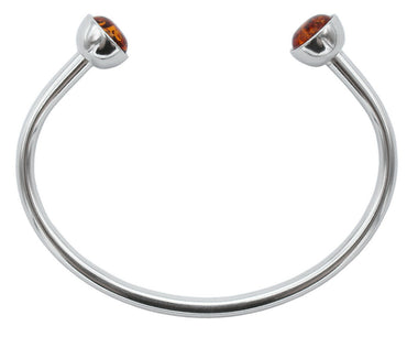 925 Silber Armreif mit zwei Bernsteinen in Cognacfarbe