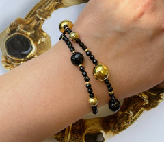 Wickelarmband mir Onyx und vergoldeten 925 Silber Kugeln