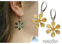 925 Silber Ohrringe mit Bernstein in Cognacfarbe in Blumenform