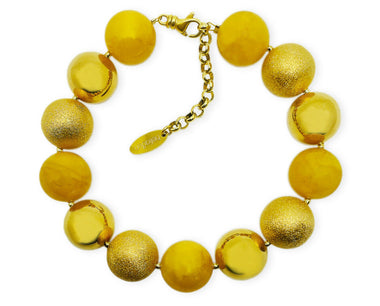 Armband mit gelbem Bernstein und vergoldeten 925 Sterling Silberkugeln