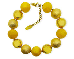 Armband mit gelbem Bernstein und vergoldeten 925 Sterling Silberkugeln