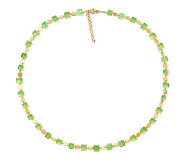 Elegantes Bernstein-Cube Collier mit vergoldeten 925 Silber Dreiecken