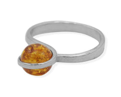 Umwickelter 925 Silber Cognac-Bernsteinkugel Ring