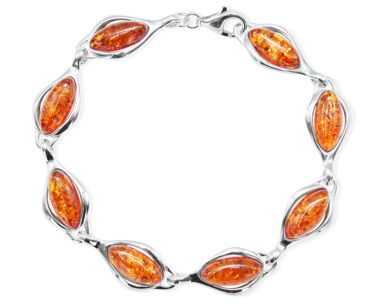 925 Silber Armband mit ovalen Bernsteinen in Cognacfarbe