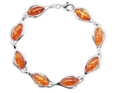 925 Silber Armband mit ovalen Bernsteinen in Cognacfarbe