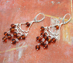 Ornamentale Bernstein 925 Silber Ohrringe