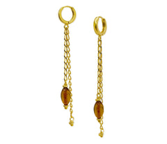 Lange Klappbrisuren Ketten Ohrringe mit facettiertem Bernstein und vergoldetem 925 Silber