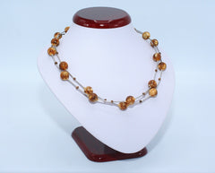 Zweireihige Rohbernstein Kette Collier aus Edelstahl