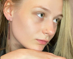 Lange Roségold 925 Silber Ohrstecker Ohrringe mit facettierten Granatsteinen