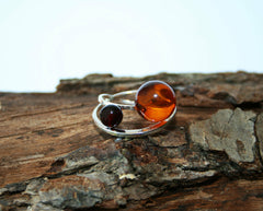 925 Silber Collier mit Sonnensystem-Bernsteinanhänger in Kirsch- und Cognacfarbe