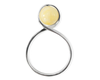 Umwickelter 925 Silber gelber Bernsteinkugel Ring