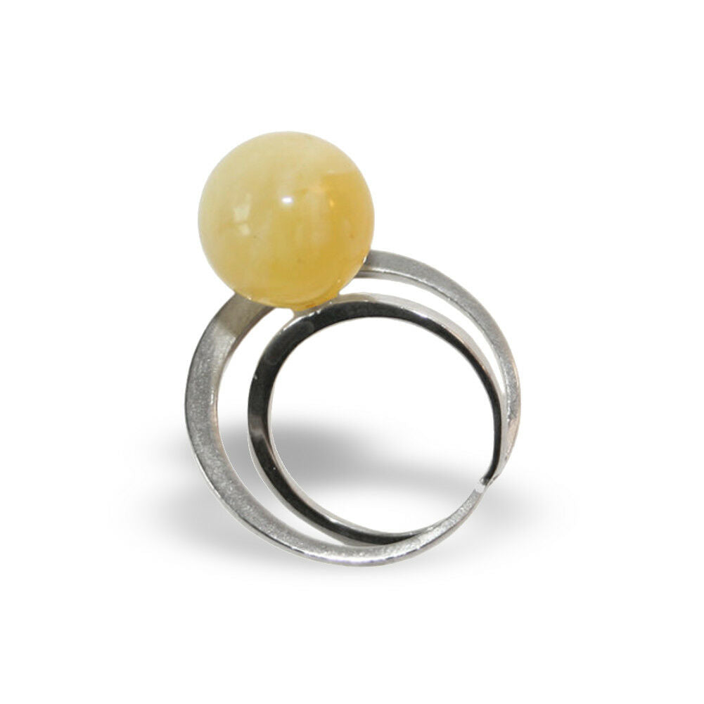925 Silber Ring mit zitronengelber Bernsteinkugel