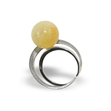 925 Silber Ring mit zitronengelber Bernsteinkugel