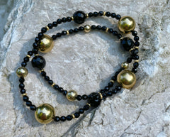 Wickelarmband mir Onyx und vergoldeten 925 Silber Kugeln