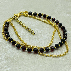 Mehrreihiges vergoldetes 925 Silber Armband mit Bernstein