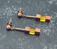 Elegante gelbe Bernstein Ohrringe aus Rosegold 925 Silber Cubes