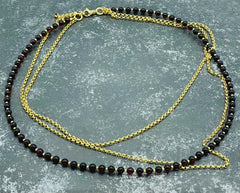 Mehrreihiges Collier mit Bernstein in Kirschfarbe und vergoldetem 925 Silber