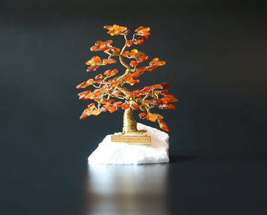 Bonsai Glücksbaum Lebensbaum Geldbaum aus Bernstein IV 16 cm Handmade Feng Shui Deko