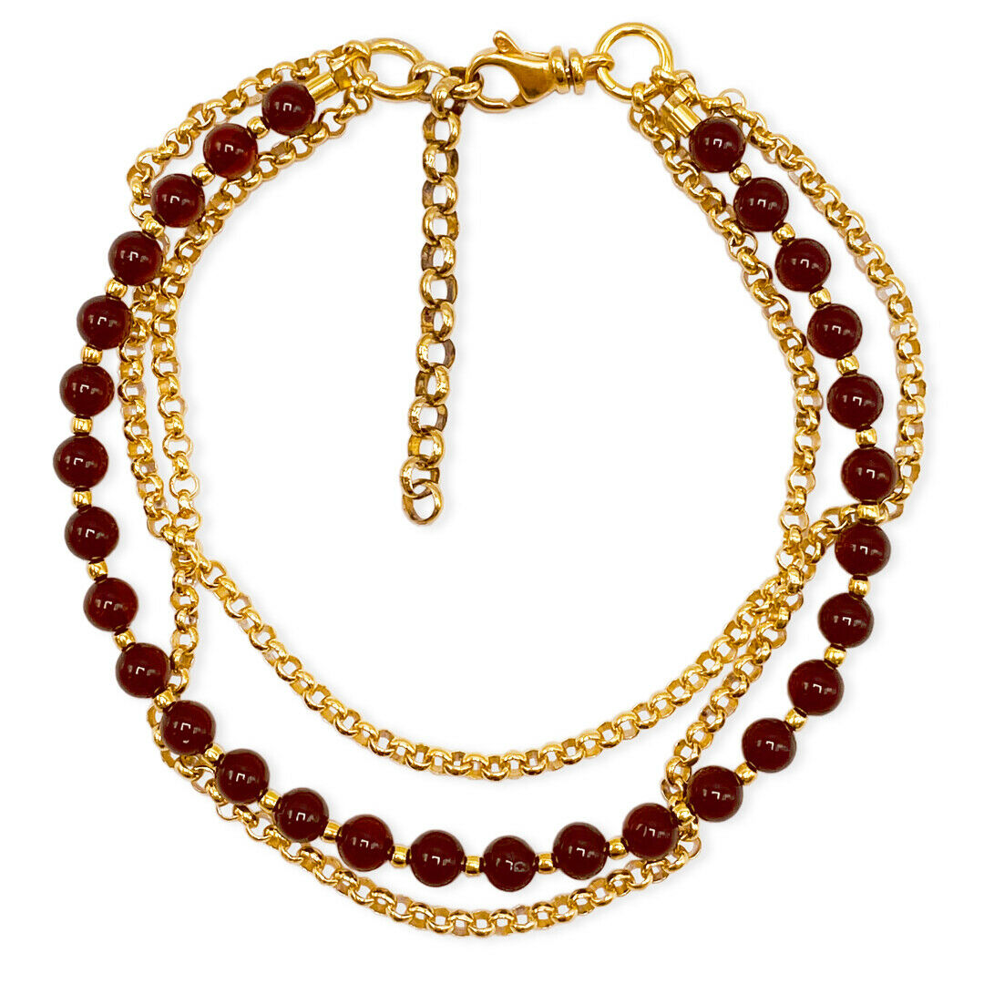 Mehrreihiges vergoldetes 925 Silber Armband mit Bernstein