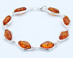925 Silber Armband mit ovalen Bernsteinen in Cognacfarbe