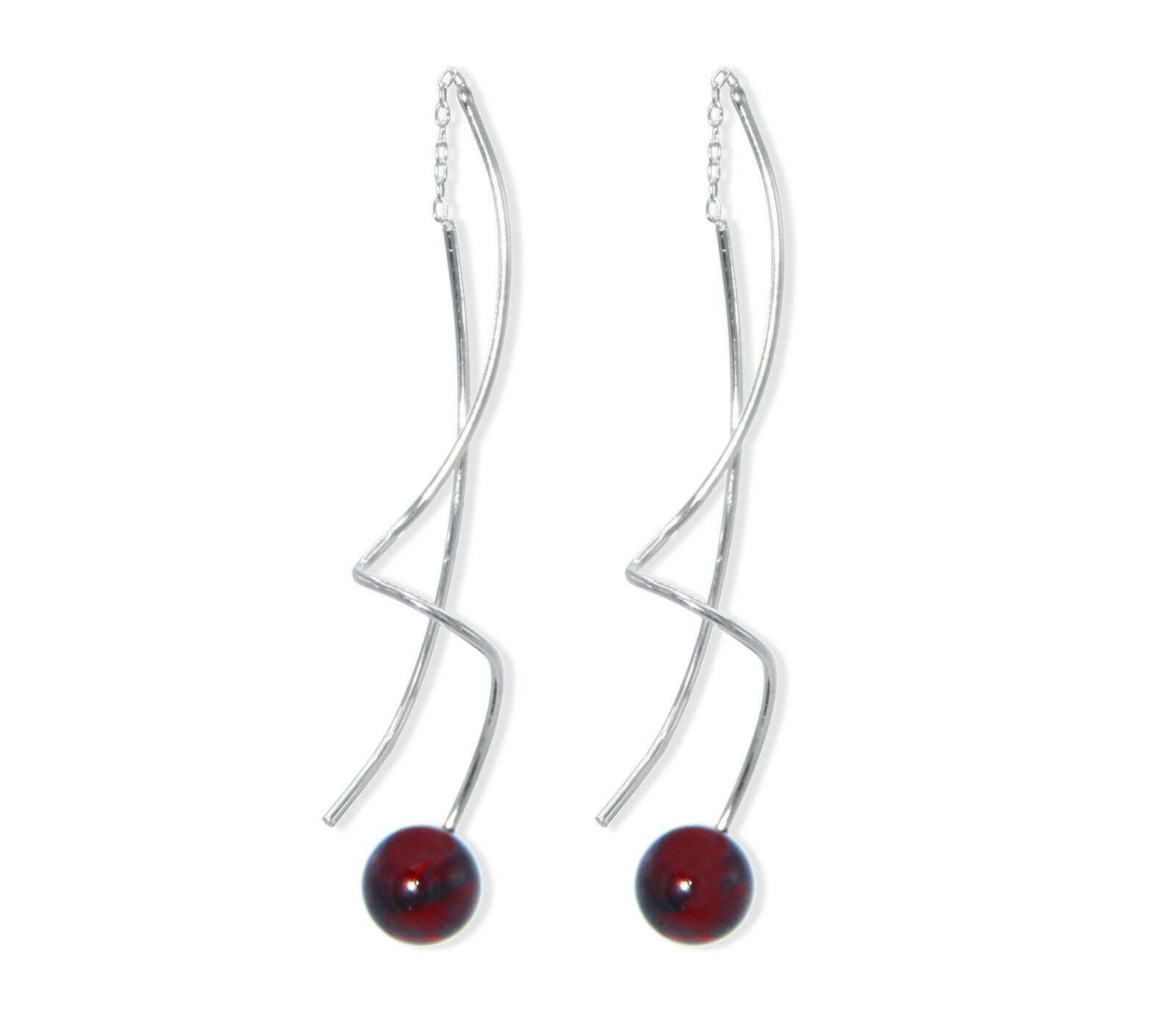 Zierliche Geo-Bernstein Ohrringe Ohrhänger mit Kugel in Kirschfarbe