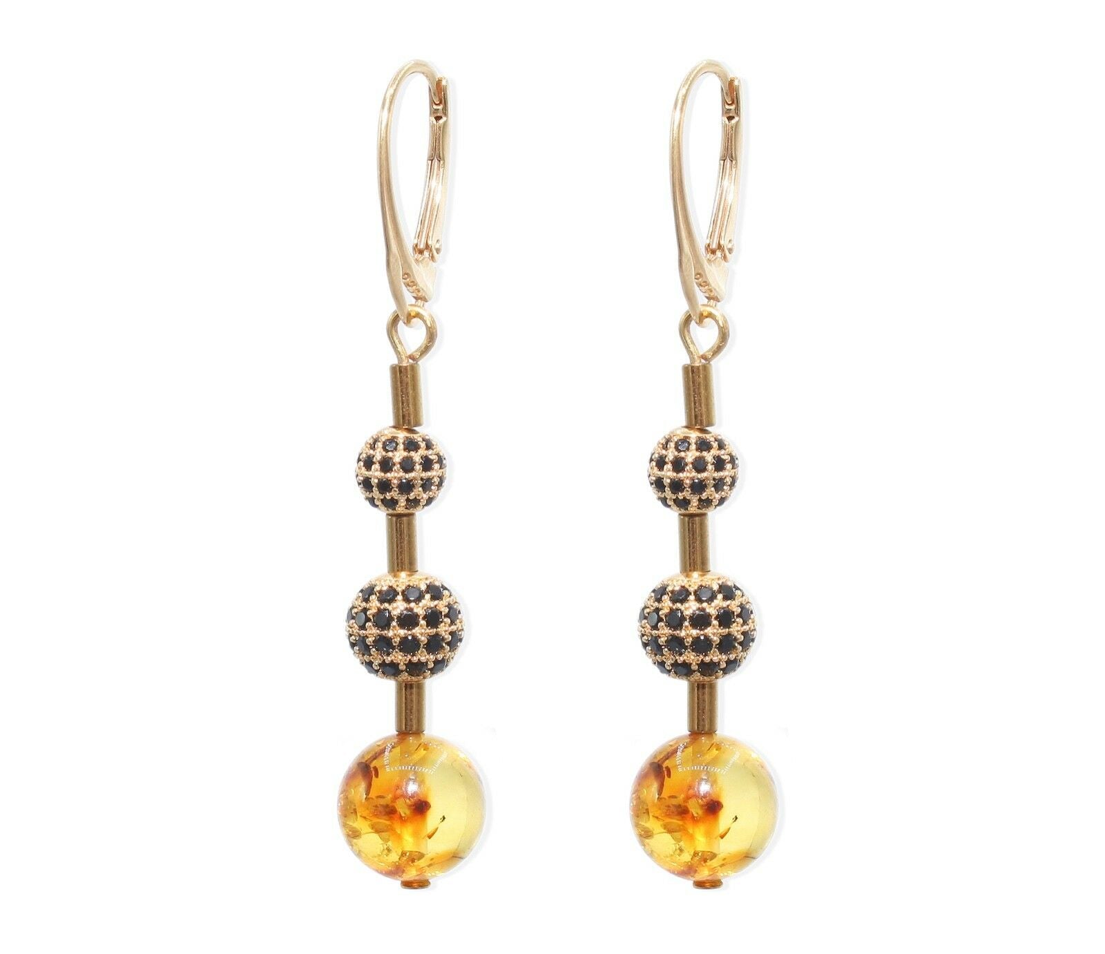 Bernstein Klappbrisuren Ohrringe in Zitronengelb mit glitzernden Zirkonen