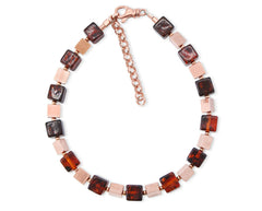 Elegantes Armband mit Kirschfarbigen Bernstein-Cubes und Roségold 925 Silber Dreiecken