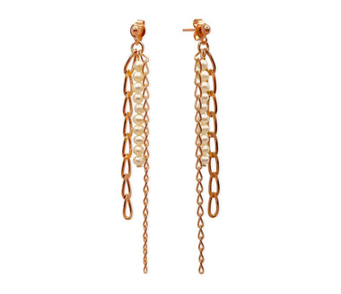 Lange Rosegold 925 Silber Ohrringe mit weißen Zuchtperlen