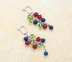 Rhodinierte 925 Silber Klappbrisuren Ohrringe mit farbigen Bernsteinkugeln